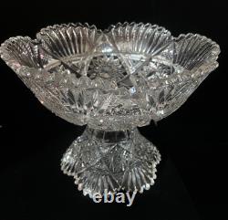 ABP American Brilliant Cut Glass Crystal Pedestal Bowl Centerpiece Large 12