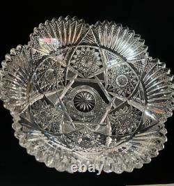 ABP American Brilliant Cut Glass Crystal Pedestal Bowl Centerpiece Large 12