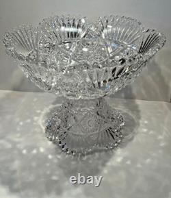 ABP American Brilliant Cut Glass Crystal Pedestal Bowl Centerpiece Large 12