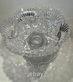 ABP American Brilliant Cut Glass Crystal Pedestal Bowl Centerpiece Large 12