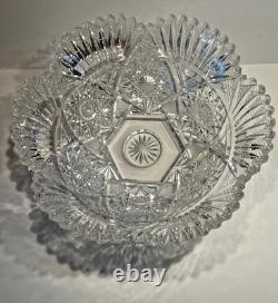 ABP American Brilliant Cut Glass Crystal Pedestal Bowl Centerpiece Large 12