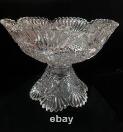 ABP American Brilliant Cut Glass Crystal Pedestal Bowl Centerpiece Large 12