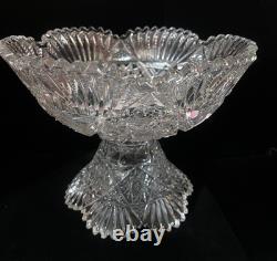 ABP American Brilliant Cut Glass Crystal Pedestal Bowl Centerpiece Large 12