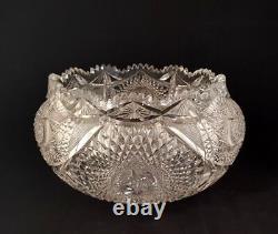 ABP American Brilliant Period Cut Crystal Hobstar Punch Bowl