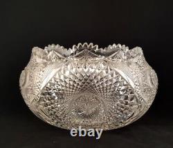 ABP American Brilliant Period Cut Crystal Hobstar Punch Bowl