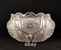 ABP American Brilliant Period Cut Crystal Hobstar Punch Bowl