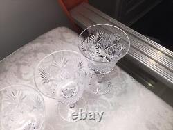 ABP American Brilliant Period Cut Glass Claret Wine Glass Star Fan Zip Stem 6