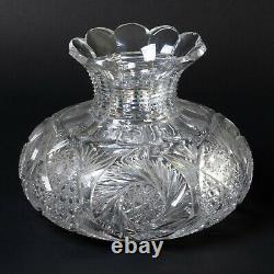 ABP American Brilliant Period Large Cut Glass Flower Center 10 Wide Hobstar