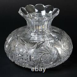 ABP American Brilliant Period Large Cut Glass Flower Center 10 Wide Hobstar