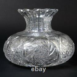 ABP American Brilliant Period Large Cut Glass Flower Center 10 Wide Hobstar