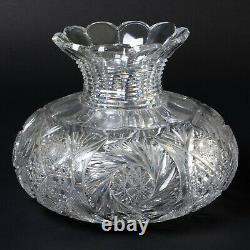 ABP American Brilliant Period Large Cut Glass Flower Center 10 Wide Hobstar