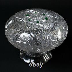 ABP American Brilliant Period Large Cut Glass Flower Center 10 Wide Hobstar