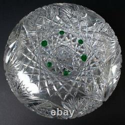 ABP American Brilliant Period Large Cut Glass Flower Center 10 Wide Hobstar