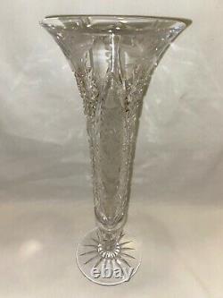 ABP BRILLIANT CUT GLASS CRYSTAL Trumpet Vase Hobstar/Fine Diamond 12