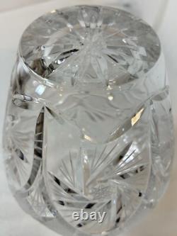 ABP Brilliant Cut Crystal Glass Vase 8Pt Hobstars Starburst Fans Antique 6x12in