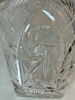 ABP Brilliant Cut Crystal Glass Vase 8Pt Hobstars Starburst Fans Antique 6x12in