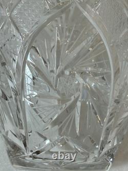 ABP Brilliant Cut Crystal Glass Vase 8Pt Hobstars Starburst Fans Antique 6x12in