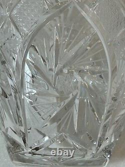 ABP Brilliant Cut Crystal Glass Vase 8Pt Hobstars Starburst Fans Antique 6x12in