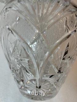 ABP Brilliant Cut Crystal Glass Vase 8Pt Hobstars Starburst Fans Antique 6x12in