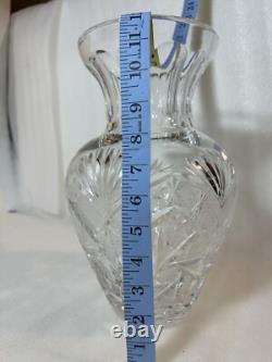 ABP Brilliant Cut Crystal Glass Vase 8Pt Hobstars Starburst Fans Antique 6x12in