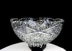 ABP Brilliant Cut Crystal Hobstar Button Diamond Antique 9 3/4 Bowl 1890-1916