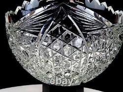 ABP Brilliant Cut Crystal Hobstar Button Diamond Antique 9 3/4 Bowl 1890-1916