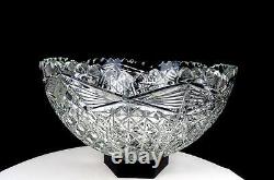 ABP Brilliant Cut Crystal Hobstar Button Diamond Antique 9 3/4 Bowl 1890-1916