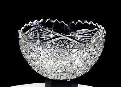 ABP Brilliant Cut Crystal Hobstar Button Diamond Antique 9 3/4 Bowl 1890-1916