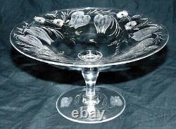 ABP Brilliant Intaglio Cut Glass Crystal Engraved Compote Sinclair Libbey 4.5