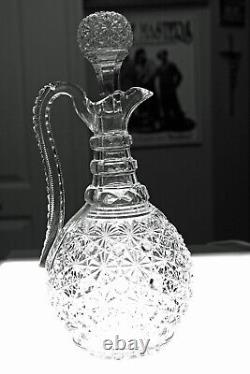 ABP CUT GLASS CRYSTAL HANDLED DECANTER IN RUSSIAN PATTERN WithSTAR CUT BUTTONS