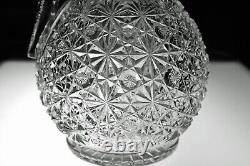 ABP CUT GLASS CRYSTAL HANDLED DECANTER IN RUSSIAN PATTERN WithSTAR CUT BUTTONS