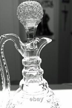ABP CUT GLASS CRYSTAL HANDLED DECANTER IN RUSSIAN PATTERN WithSTAR CUT BUTTONS