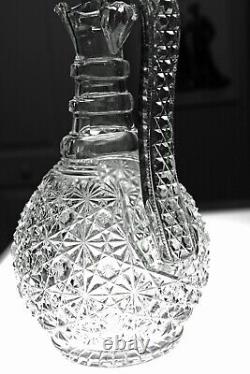 ABP CUT GLASS CRYSTAL HANDLED DECANTER IN RUSSIAN PATTERN WithSTAR CUT BUTTONS