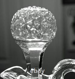 ABP CUT GLASS CRYSTAL HANDLED DECANTER IN RUSSIAN PATTERN WithSTAR CUT BUTTONS