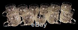 ABP Cut Crystal 13PUNCH BOWL SET With 11 CUPS with Handles. HARVARD PATTERN. Antique