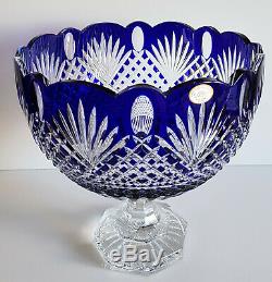 AJKA COBALT BLUE CASED CUT TO CLEAR CRYSTAL FRUIT or CENTERPIECE FUTED BOWL