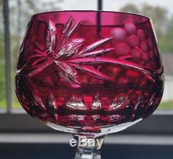 AJKA CRANBERRY CUT TO CLEAR CRYSTAL WINE GOBLETS Set of 5 GORGEOUS