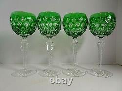 AJKA Crystal Florderis Pattern Cut-to-Clear Emerald Green Wine Hock Set of 4