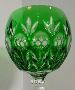 AJKA Crystal Florderis Pattern Cut-to-Clear Emerald Green Wine Hock Set of 4