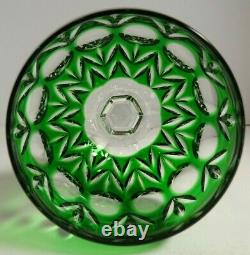 AJKA Crystal Florderis Pattern Cut-to-Clear Emerald Green Wine Hock Set of 4