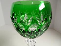 AJKA Crystal Florderis Pattern Cut-to-Clear Emerald Green Wine Hock Set of 4