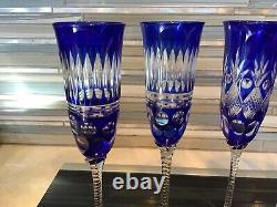 AJKA Cut To Clear Cobalt Blue Champagne Flutes 8 Pieces 4 Pair