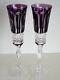AJKA / FABERGE XENIA AMETHYST CASED CUT TO CLEAR CHAMPAGNE FLUTES Set of 2