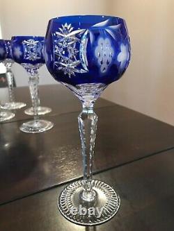 AJKA HUNGARY MARSALA COBALT CASED CUT TO CLEAR CRYSTAL WINE GOBLETS 8 Set of 8