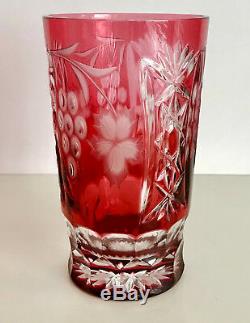 AJKA HUNGARY MARSALA CRANBERRY CASED CUT TO CLEAR CRYSTAL HIGHBALL Set of 2