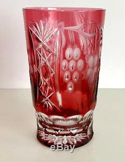 AJKA HUNGARY MARSALA CRANBERRY CASED CUT TO CLEAR CRYSTAL HIGHBALL Set of 2