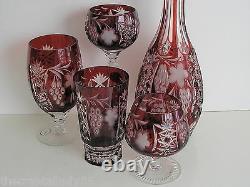 AJKA HUNGARY MARSALA RUBY RED CASED CUT TO CLEAR CRYSTAL HIGHBALL Set of 2