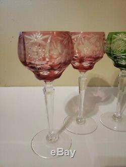 AJKA MULTI COLOR CASED CUT TO CLEAR CRYSTAL 8 1/4 WINE GOBLETS Set of 6
