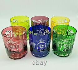 AJKA Marsala Whiskey Rocks Glasses 6 Multi Color Cased Cut to Clear Crystal
