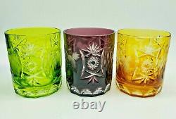 AJKA Marsala Whiskey Rocks Glasses 6 Multi Color Cased Cut to Clear Crystal